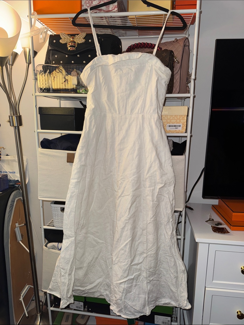 White Spaghetti-Strap Linen Dress